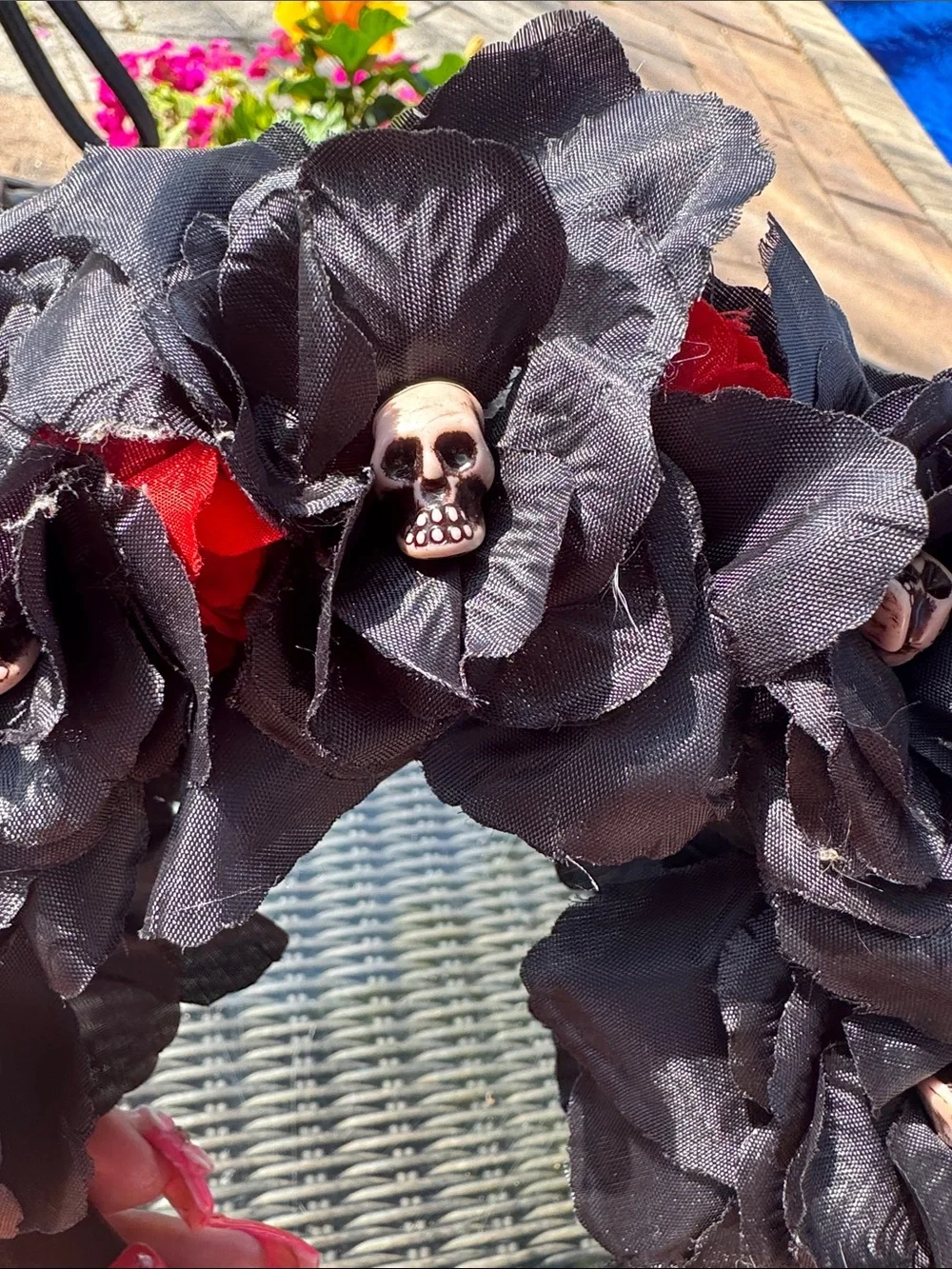 Black Floral Rose  & skull Headband - Women Accessories